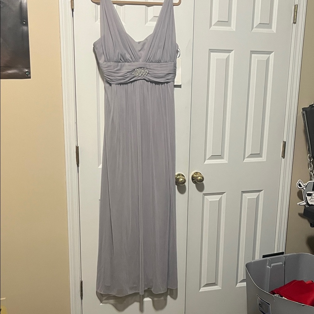 Chic Gray formal Maxi Dress with Embellished Waist